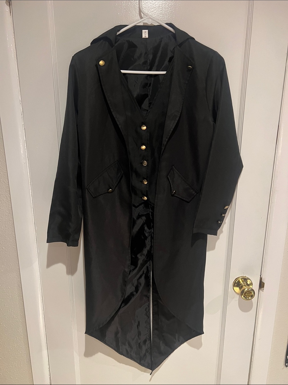 Black Long costume Coat with tails abs attached Button Vest